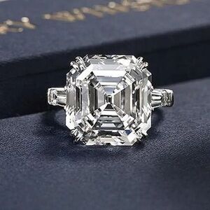 - Silver Halo Moissanite Ring with Asher Cut Center Stone